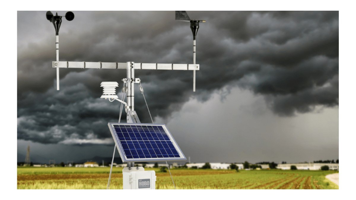 Close-up of the HOBO Advanced Weather Station Kit sensor array and solar panel