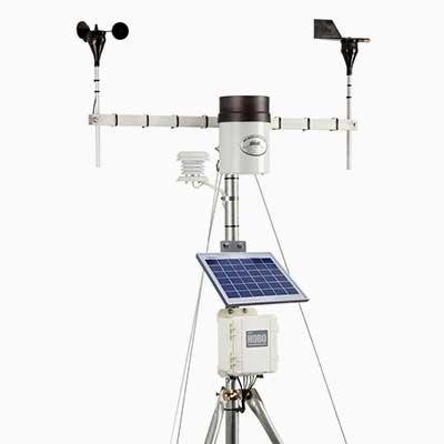 HOBO weather station mounted on a field tripod with solar panel